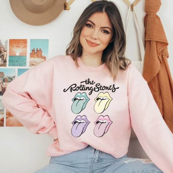 Tops - Rolling Stones Unisex Pullover Sweatshirt - Light Pink